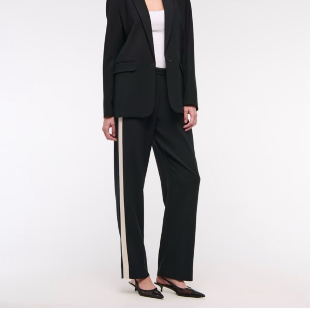 Abercrombie & Fitch Black Wide-Leg pull on Pants with Side Stripe